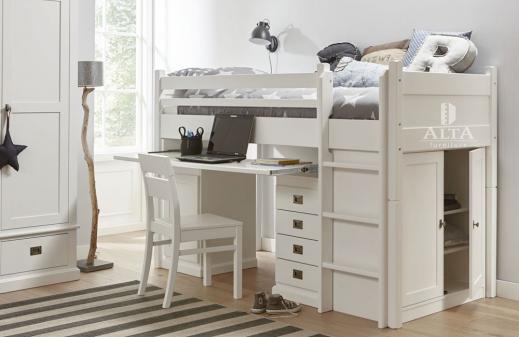 Alta Furniture Halbhohes Bett mit Schreibtisch und Schrank